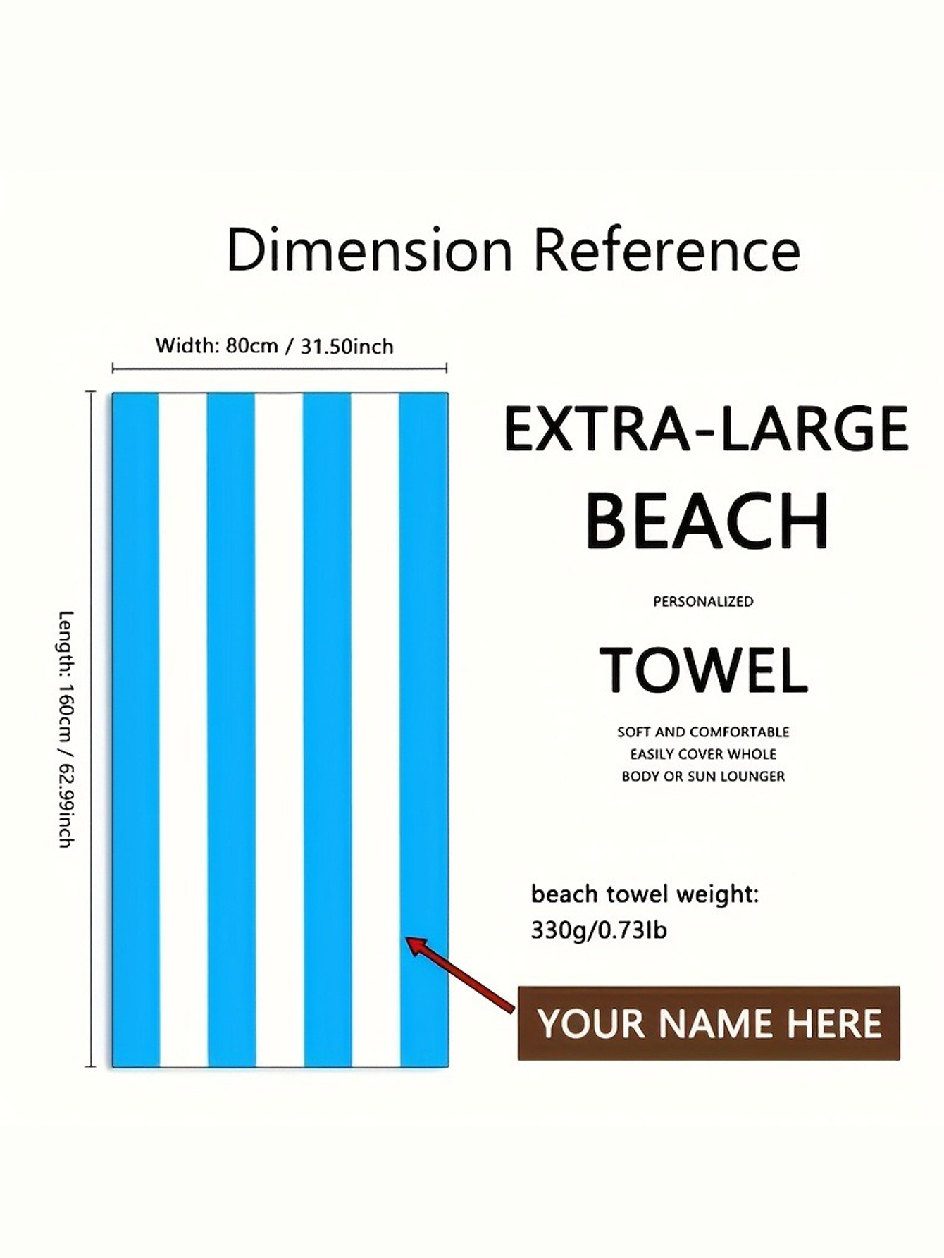 Customizable Name Personalized Striped Beach Towel